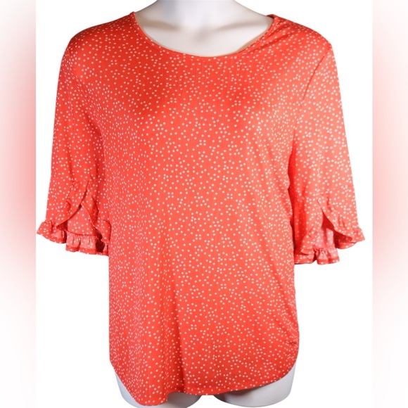 Coral Polka Dot Ruffle Sleeve Top - Picture 1 of 10